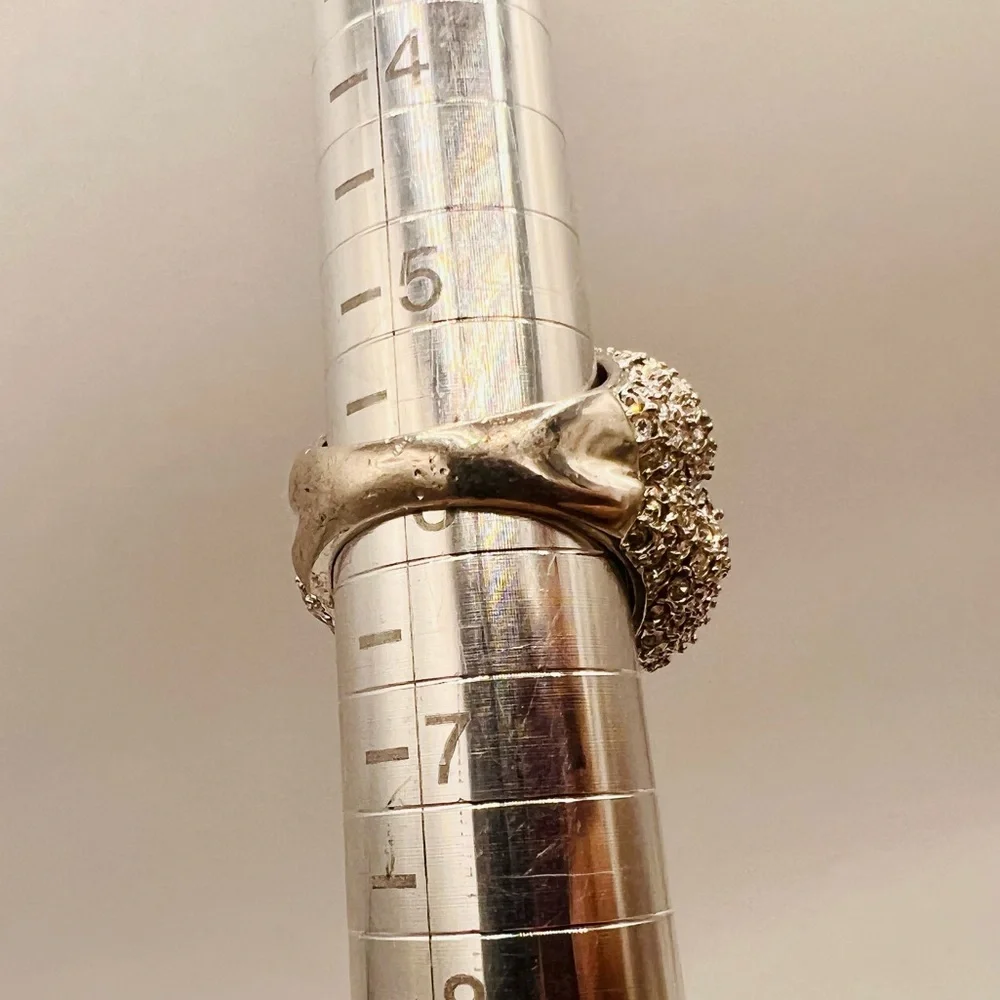 Huge chunky fake diamond cocktail ring paved rhinestones silver tone size 6